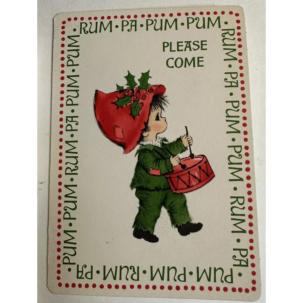Vintage HALLMARK Invitation 8 Cards Envelopes + 1 Christmas Drummer Boy NEW